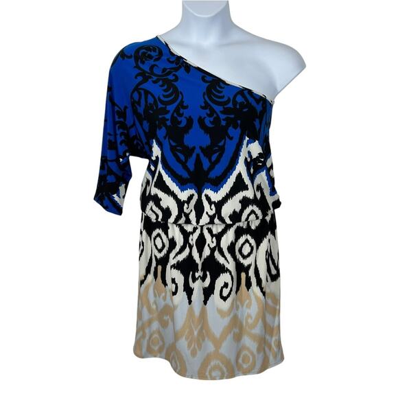 Tibi Jasmine One Shoulder Dress Black Ivory Multi Size Small Statement Sleeve - Picture 3 of 16